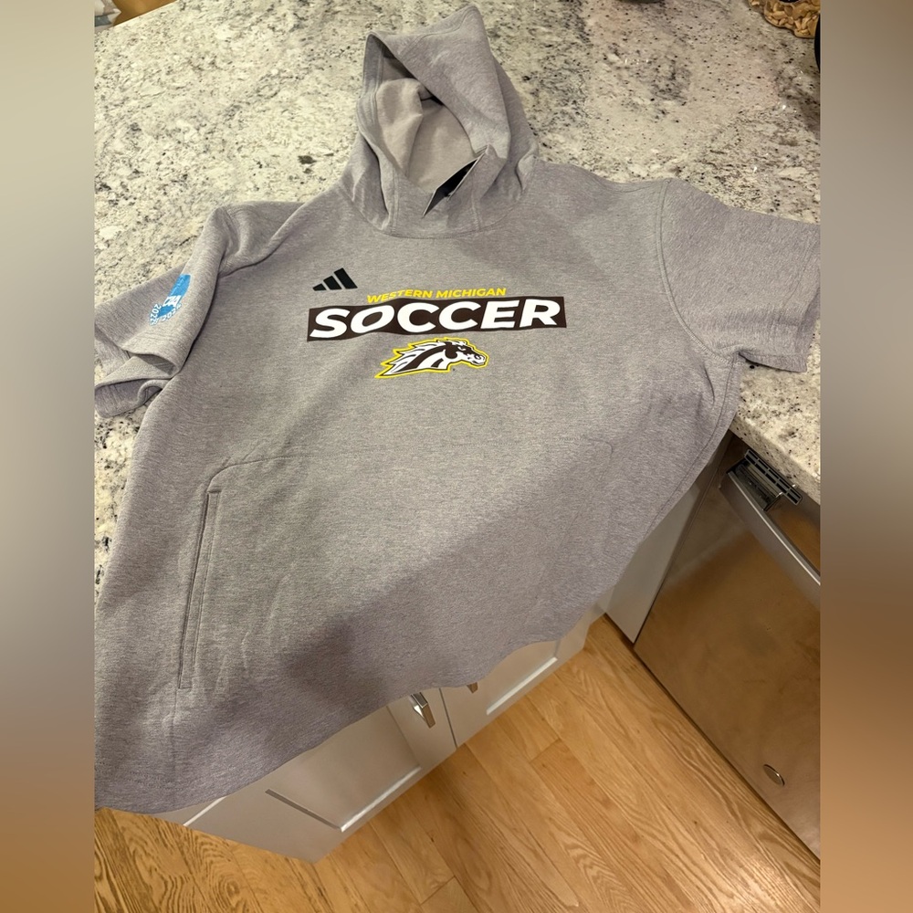 NWT Adidas Western Michigan University Gray Soccer Sleeveless Hoodie